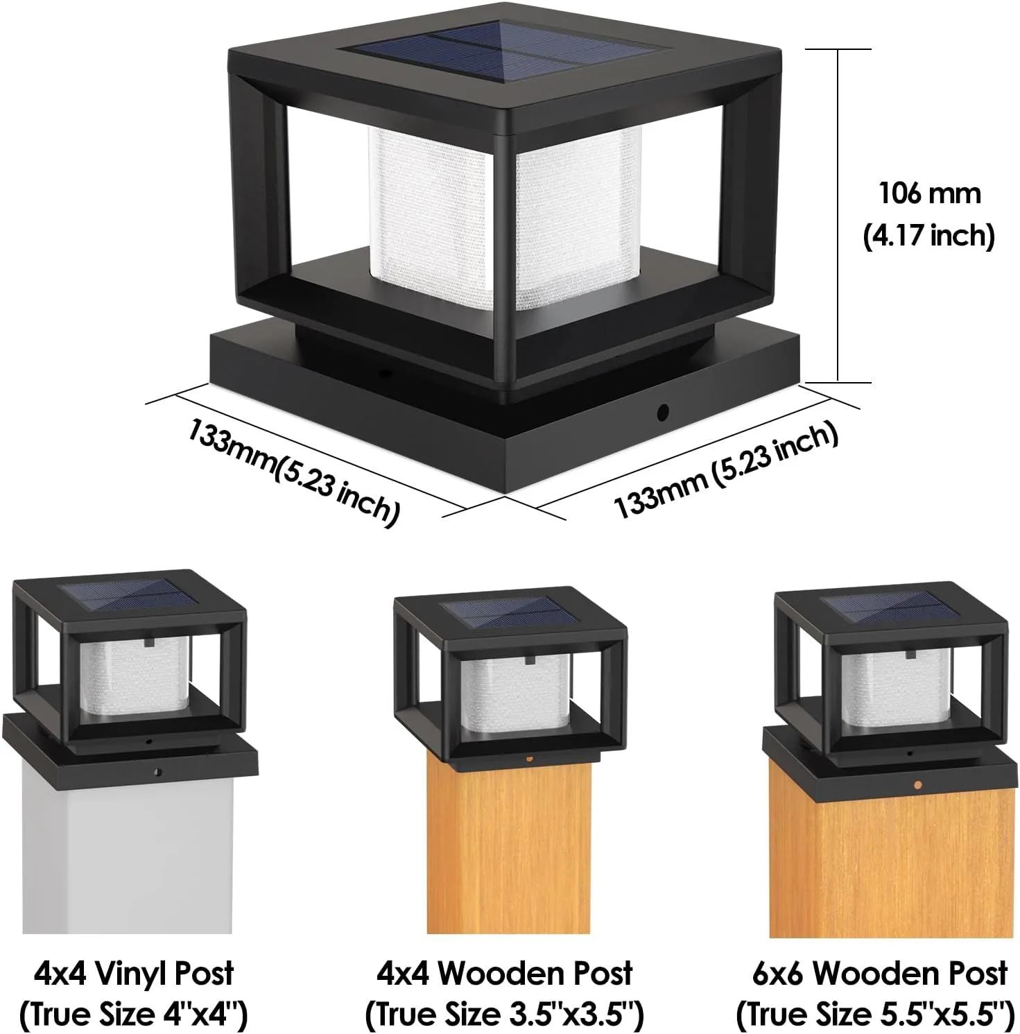 Mlambert 4 Pack Solar Post Lights Outdoor, Waterproof Fence Cap for Deck, 4x4 6x6 Wooden Vinyl Outdoor Lights with Shinning Effect, Black