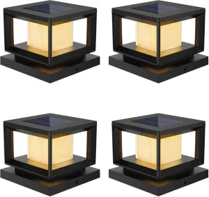 Mlambert 4 Pack Solar Post Lights Outdoor, Waterproof Fence Cap for Deck, 4x4 6x6 Wooden Vinyl Outdoor Lights with Shinning Effect, Black