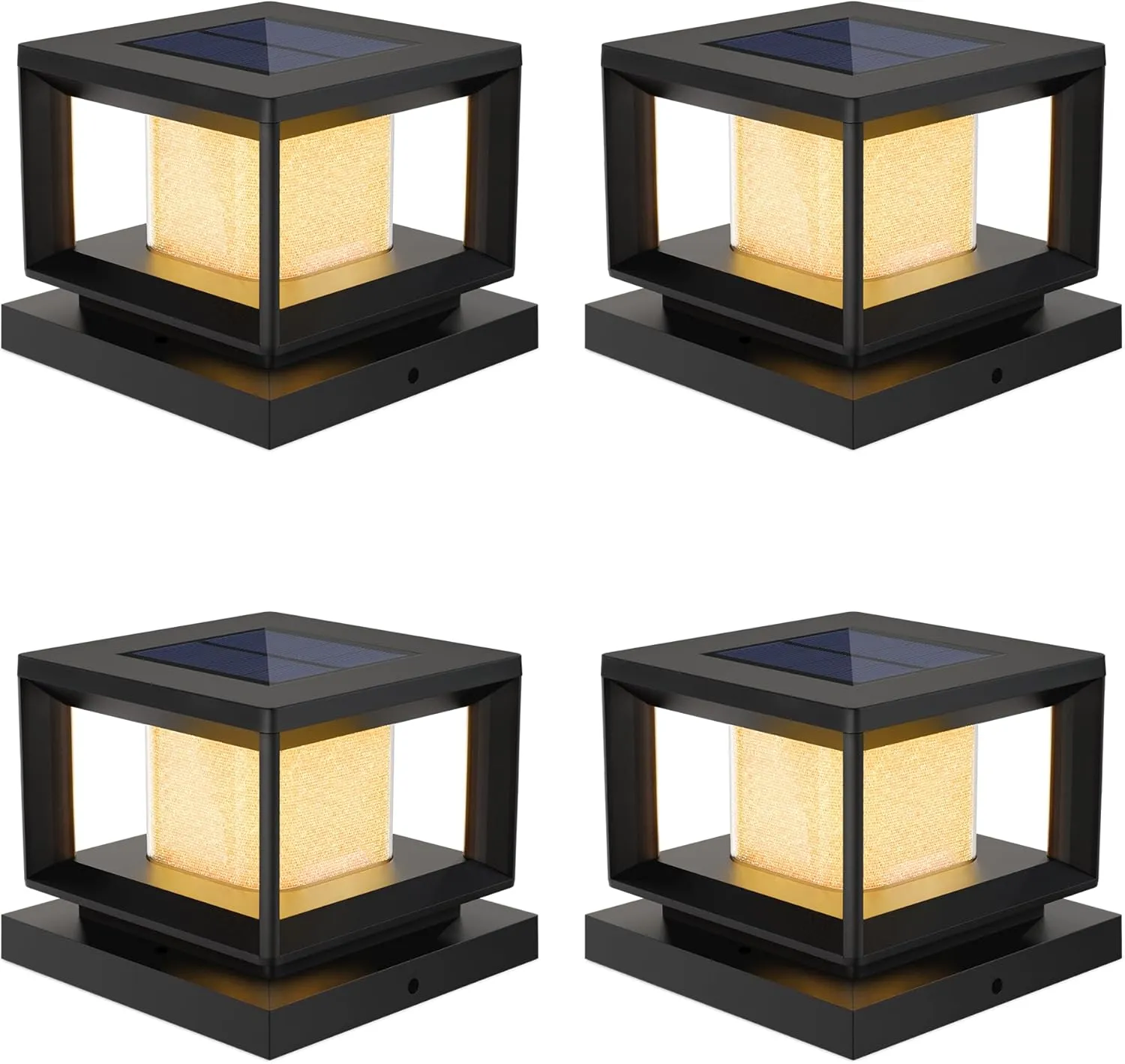 Mlambert 4 Pack Solar Post Lights Outdoor, Waterproof Fence Cap for Deck, 4x4 6x6 Wooden Vinyl Outdoor Lights with Shinning Effect, Black