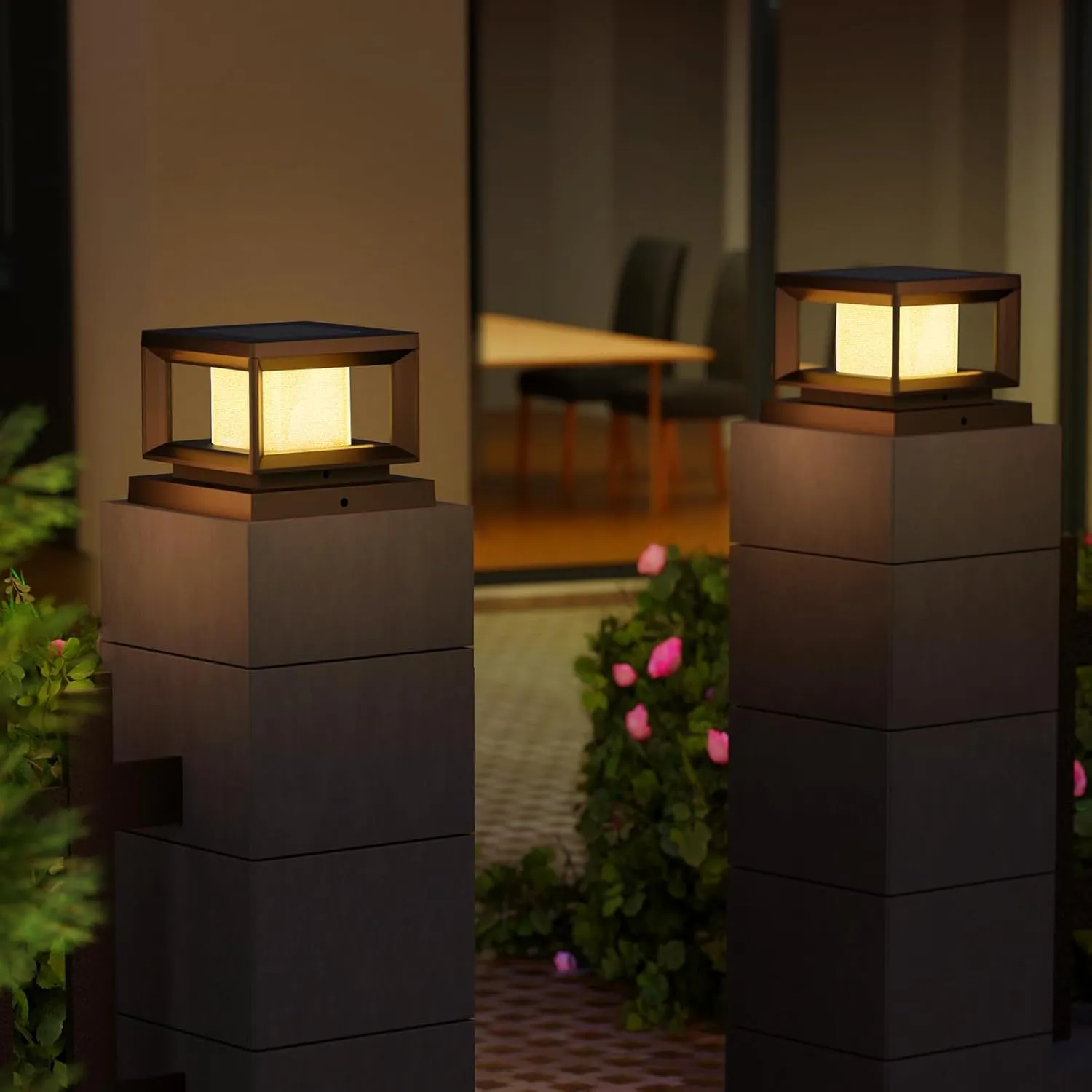 Mlambert 4 Pack Solar Post Lights Outdoor, Waterproof Fence Cap for Deck, 4x4 6x6 Wooden Vinyl Outdoor Lights with Shinning Effect, Black