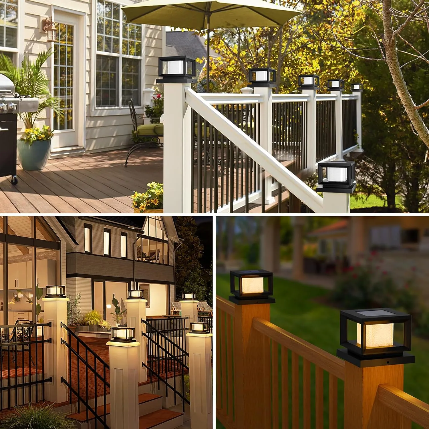 Mlambert 4 Pack Solar Post Lights Outdoor, Waterproof Fence Cap for Deck, 4x4 6x6 Wooden Vinyl Outdoor Lights with Shinning Effect, Black