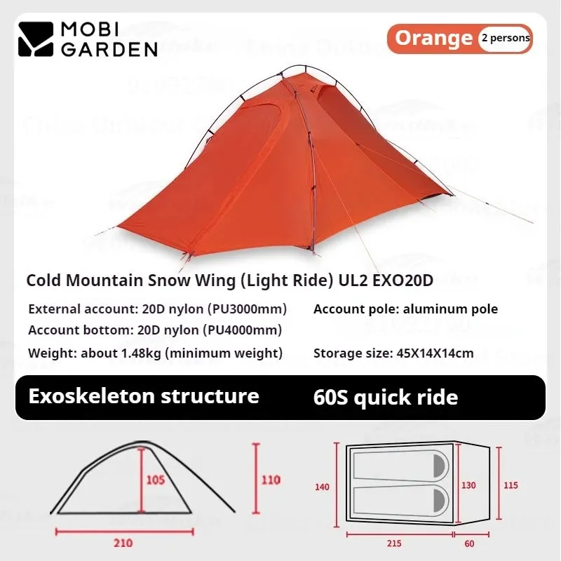 MOBI GARDEN Ultralight camping Tent 1/2 Person Outdoor hiking Travel Backpack Single Double Tent 15D 20D 30D 68D Nylon Portable