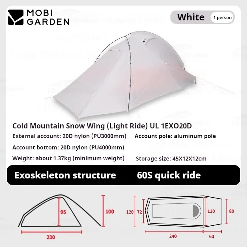 MOBI GARDEN Ultralight camping Tent 1/2 Person Outdoor hiking Travel Backpack Single Double Tent 15D 20D 30D 68D Nylon Portable