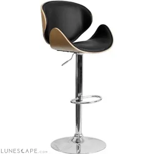 Modern Adjustable Height Barstool with Curved Black Vinyl Seat & Back