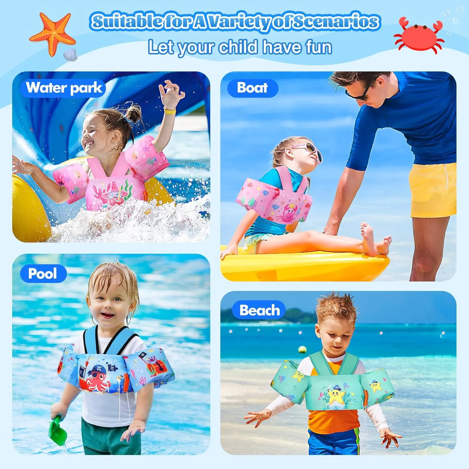 MoKo Swim Arm Band for Kids 20-30-50 lbs, Clearance Cute Cartoon Toddler Swim Vest, Swimming Water Wings Pool Floaties Sleeve for Children Learn to Swim