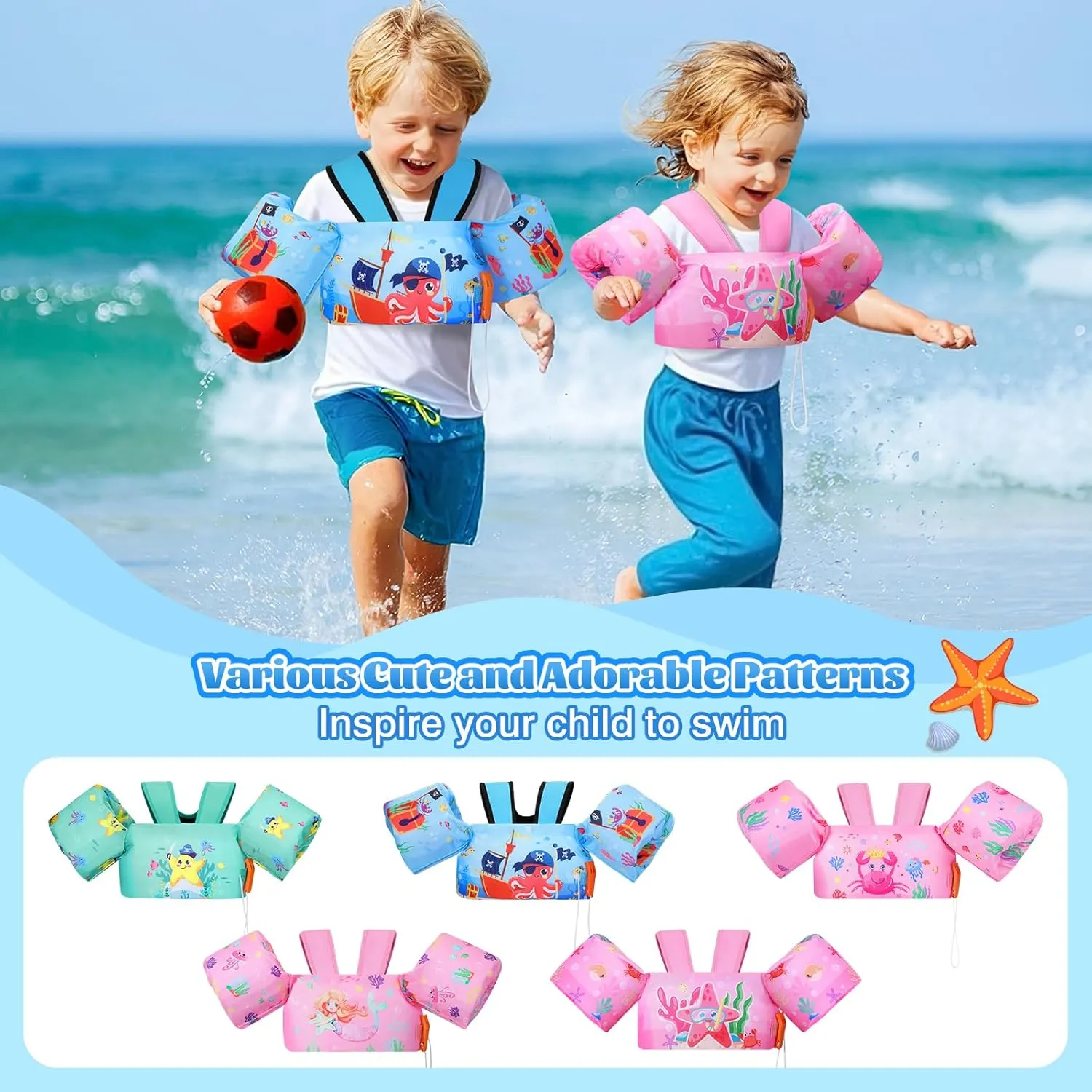 MoKo Swim Arm Band for Kids 20-30-50 lbs, Clearance Cute Cartoon Toddler Swim Vest, Swimming Water Wings Pool Floaties Sleeve for Children Learn to Swim