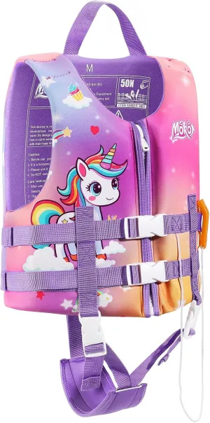 MoKo Swimming Vest for Kids 27-46 lbs, Clearance Children Swim Vests Water Activity Equipment Cute Pattern Watersports Swimming Device for Toddlers Boys Girls, M Size, Lilac Unicorn