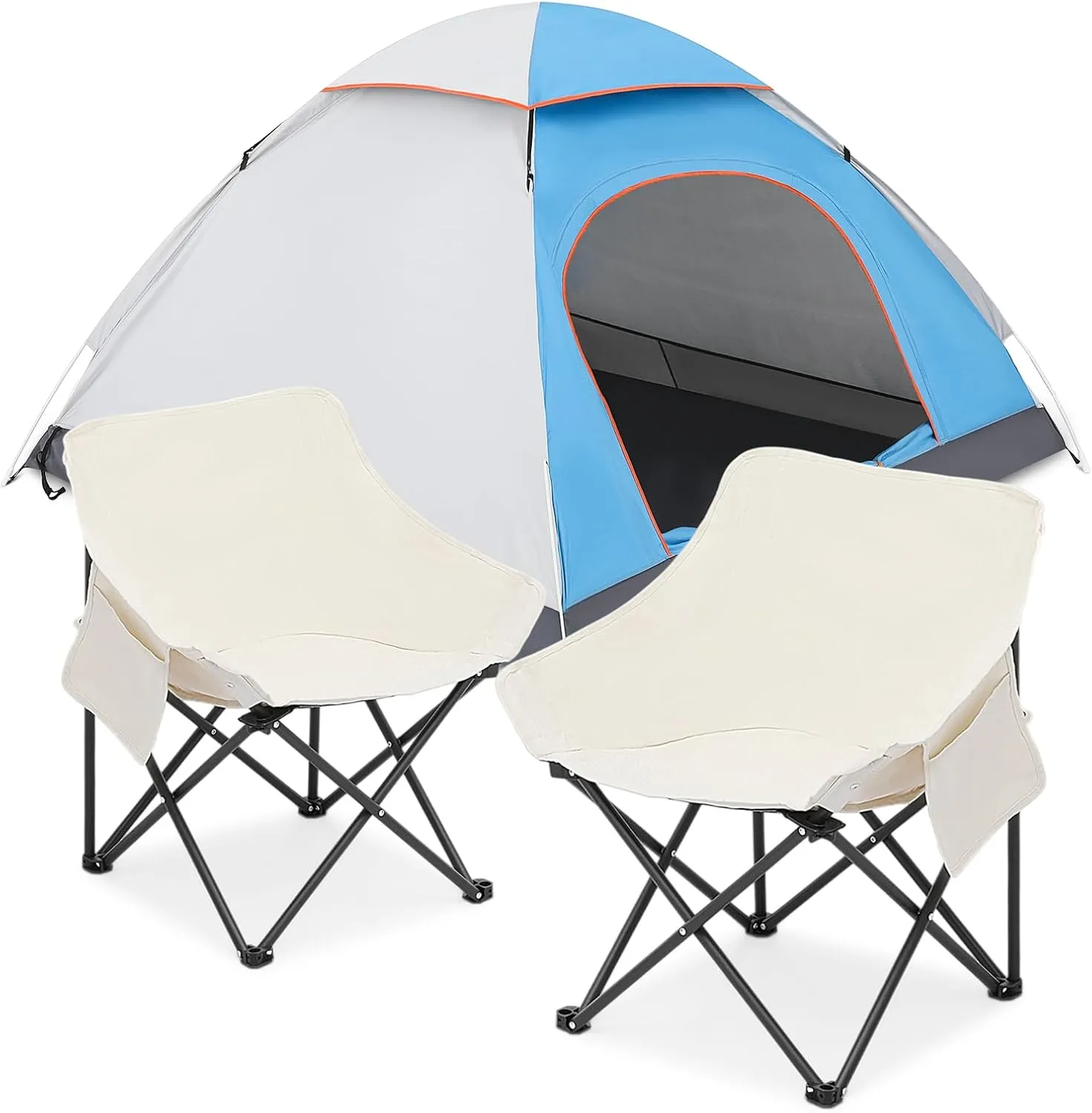 MoNiBloom Camping Chair Set of 2 Compact Backpacking Folding Portable Lawn Chair and 2 Person Tent for Camping with Skylight, 4 Season Waterproof Ultralight Backpacking Tent for Outdoor Hiking