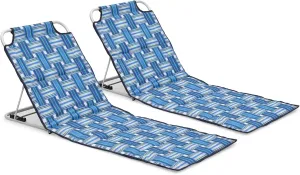 MoNiBloom Folding Beach Chair Chaise Lounge Mat for Adults Portable Foldable Lightweight Waterproof Sun Lounger with Carry Bag Adjustable Backrest for Outdoor Sunbathing Tanning (2-Pack, Blue Stripes)