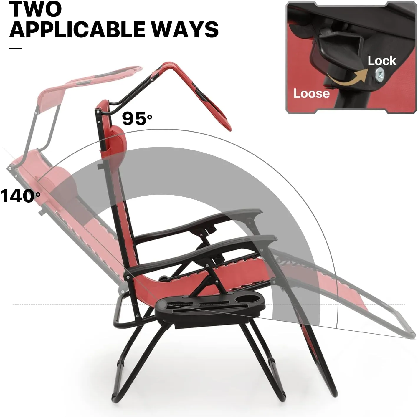 MoNiBloom Zero Gravity Chair Set of 2 with Canopy Shade, Patio Folding Anti Gravity Recliner, Foldable Outdoor Lounger with Cup Holder Tray for Beach Camping, Maroon