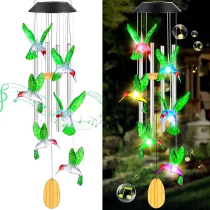 Mothers Day Wind Chimes Gifts for Mom Birthday Gifts for Women Mother‘s Day Gift for Grandma Wife Sister Gift Hummingbird Wind Chimes Solar Lights for Outside Garden Outdoor House Patio Décor