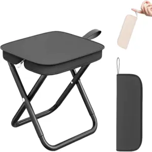 Mountaineering and Hiking Portable Stool, 2025 Upgraded Foldable Stool with Carry Bag, Aluminum Alloy Bracket, for Hiking, Beach, Camping, Gardening Travel BBQ with Whistle (Black)