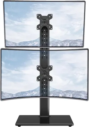 MOUNTUP Vertical Dual Monitor Stand, Stack Two Screens up to 32 inches,17.6 Lbs, Free-Standing Monitor Desk Mount, Monitor Riser with Swivel, Tilt, Height Adjustable, VESA Stand 100 x 100mm, 75 x 75mm