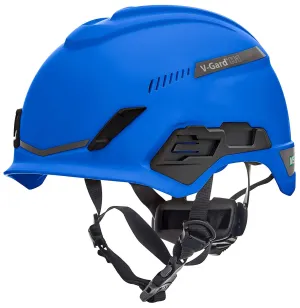 MSA 10194785 H1 V-Gard Helmet With Fas-Trac III Ratchet Suspension | Polyethylene Shell, Superior Impact Protection, Self Adjusting Crown Straps - Standard Size in Blue
