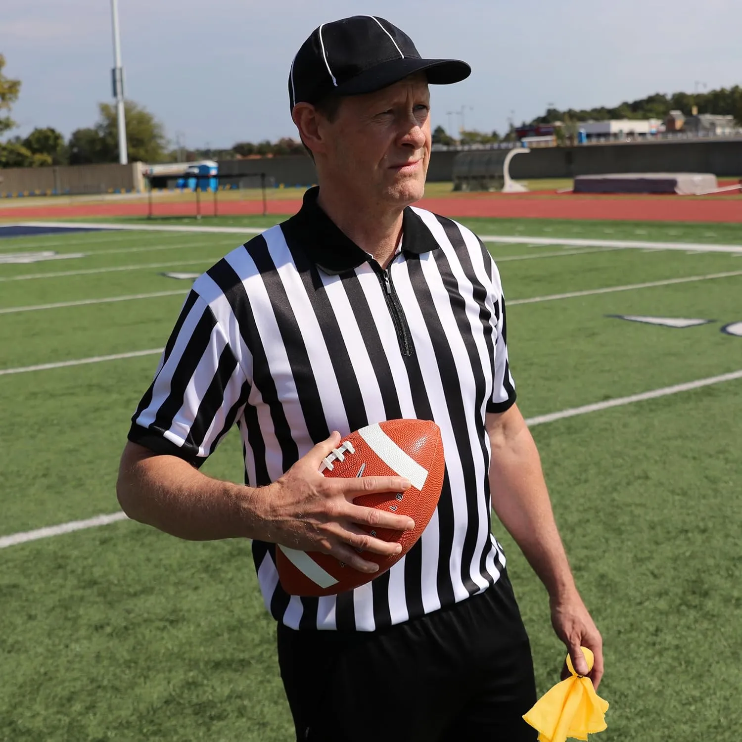 Murray Sporting Goods Men's Collared Referee Shirt 4-Piece Bundle - Referee Shirt, Hat, Flag, & Whistle Halloween Costume