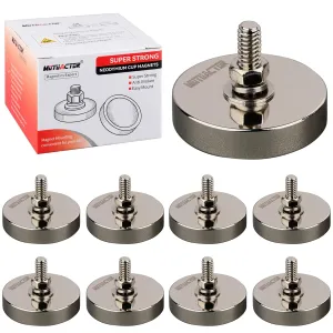 MUTUACTOR Heavy Duty Magnets,8PCS Super Strong Neodymium Rare Earth Magnets,150lbs Anti-Broken Magnetic Mount Round Magnets 1/4-20” Male Threaded for LED Lighting Camera Mount Tools Bracket