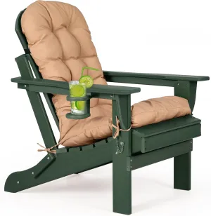 nalone Folding Adirondack Chair with Cushion with Cup Holder, HDPE Plastic Oversized Patio Chair Weather Resistant, Used in Outdoor, Fire Pit, Deck, Outside, Garden, Campfire Chairs (Green)
