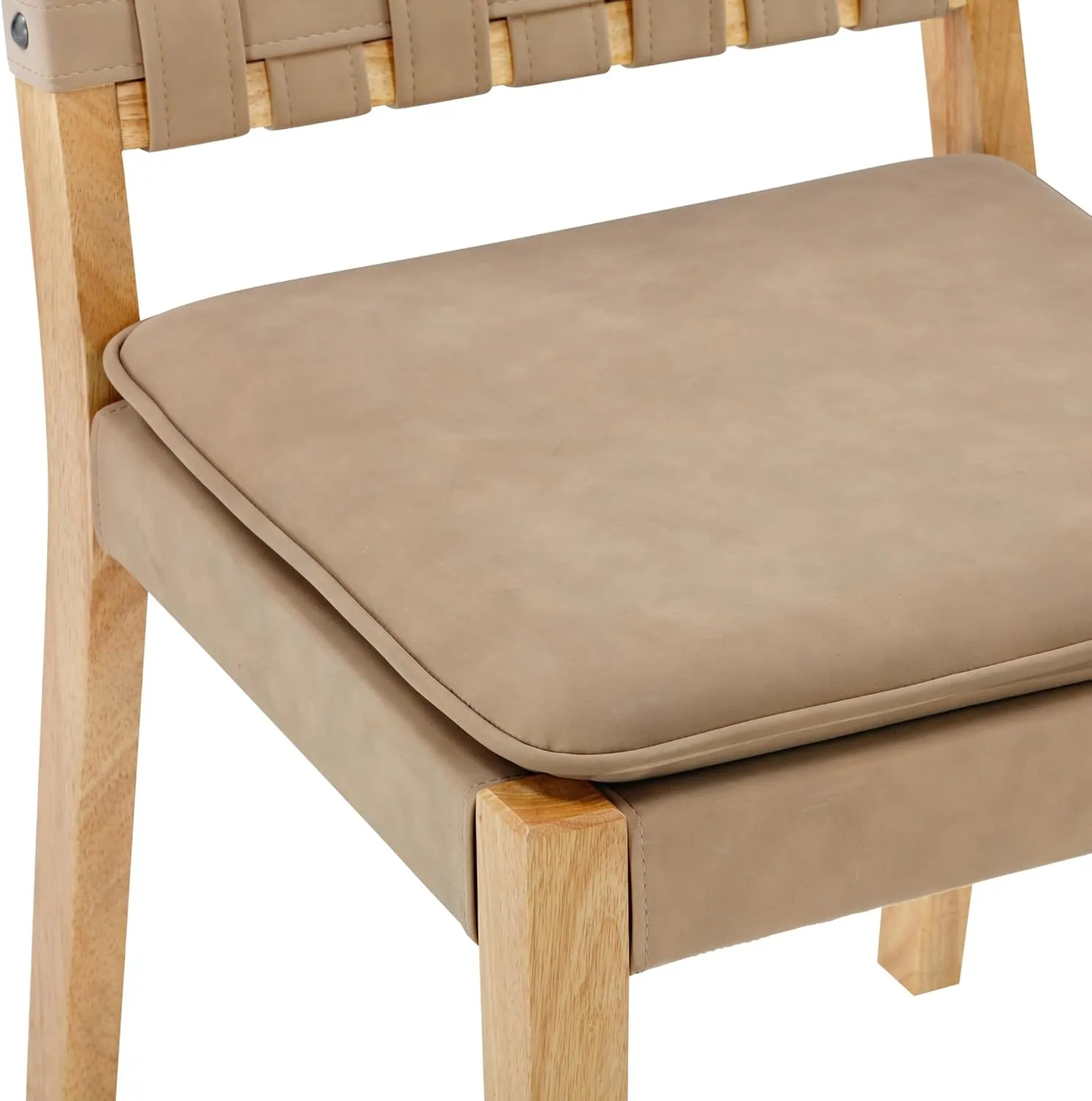 Nathan James Cohen Wood Dining Chair, Mid-Century Modern Upholstered Side Chair with Hand Woven Faux Leather Backrest, 20"D x 18"W x 33"H, Natural Brown