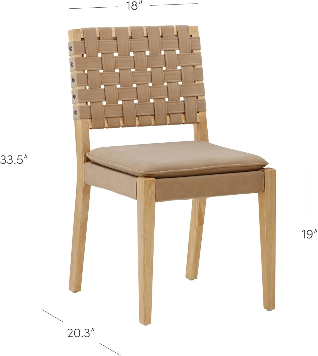 Nathan James Cohen Wood Dining Chair, Mid-Century Modern Upholstered Side Chair with Hand Woven Faux Leather Backrest, 20"D x 18"W x 33"H, Natural Brown