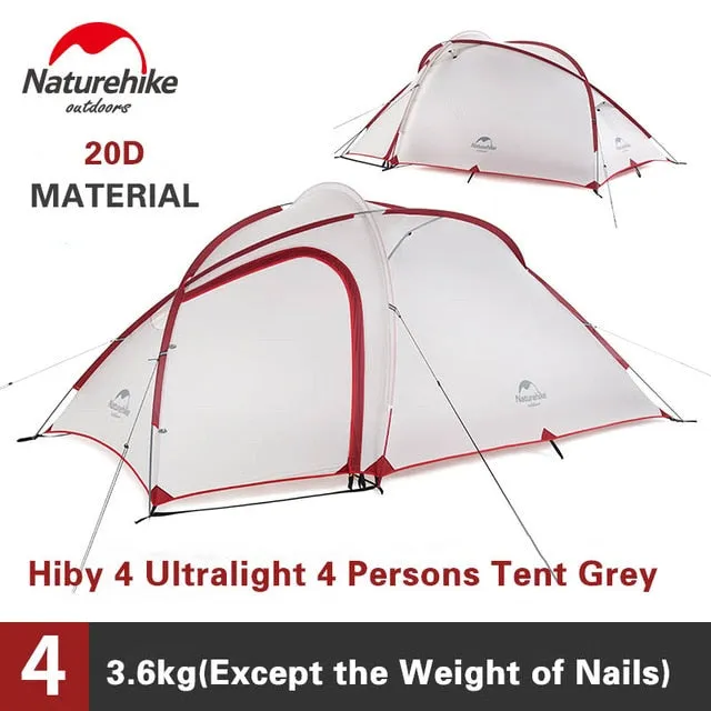 Naturehike Tent Hiby Series Camping Tent 3-4 Persons Outdoor 20D Silicone Fabric Double layer 4 Season Ultralight Family Tent