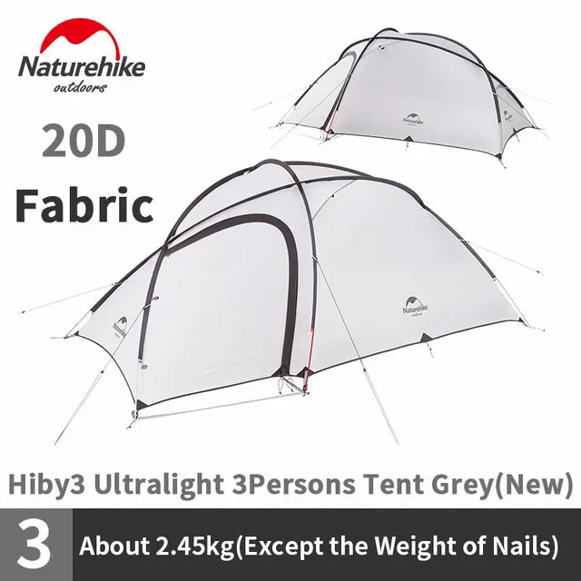 Naturehike Tent Hiby Series Camping Tent 3-4 Persons Outdoor 20D Silicone Fabric Double layer 4 Season Ultralight Family Tent