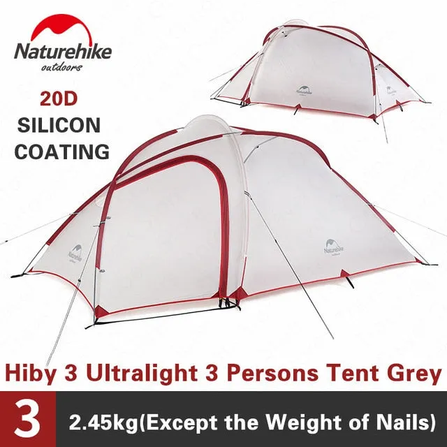 Naturehike Tent Hiby Series Camping Tent 3-4 Persons Outdoor 20D Silicone Fabric Double layer 4 Season Ultralight Family Tent