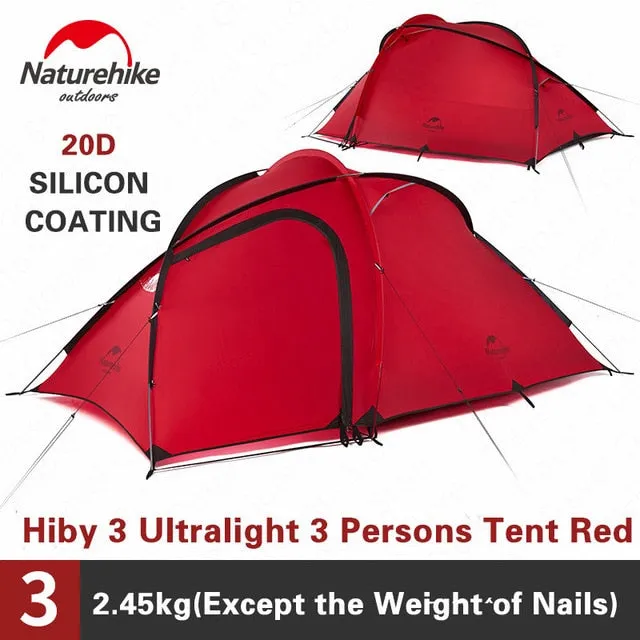 Naturehike Tent Hiby Series Camping Tent 3-4 Persons Outdoor 20D Silicone Fabric Double layer 4 Season Ultralight Family Tent