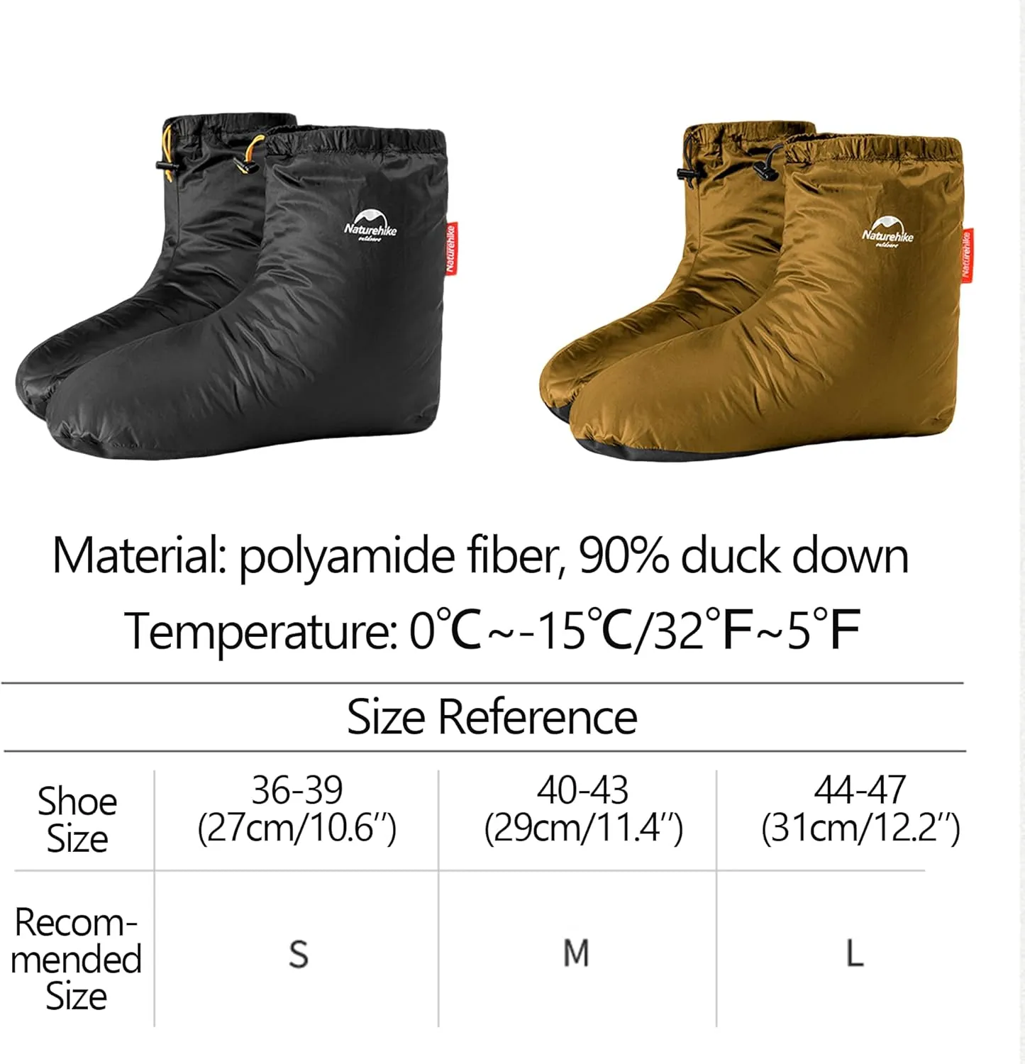 Naturehike Ultralight Duck Down Booties for Adults, Waterproof Winter Warm Foot Warmers for Sleeping, Sleep Booties for Women & Man for Home, Outdoor, Camping, Hiking, Compressible Storage