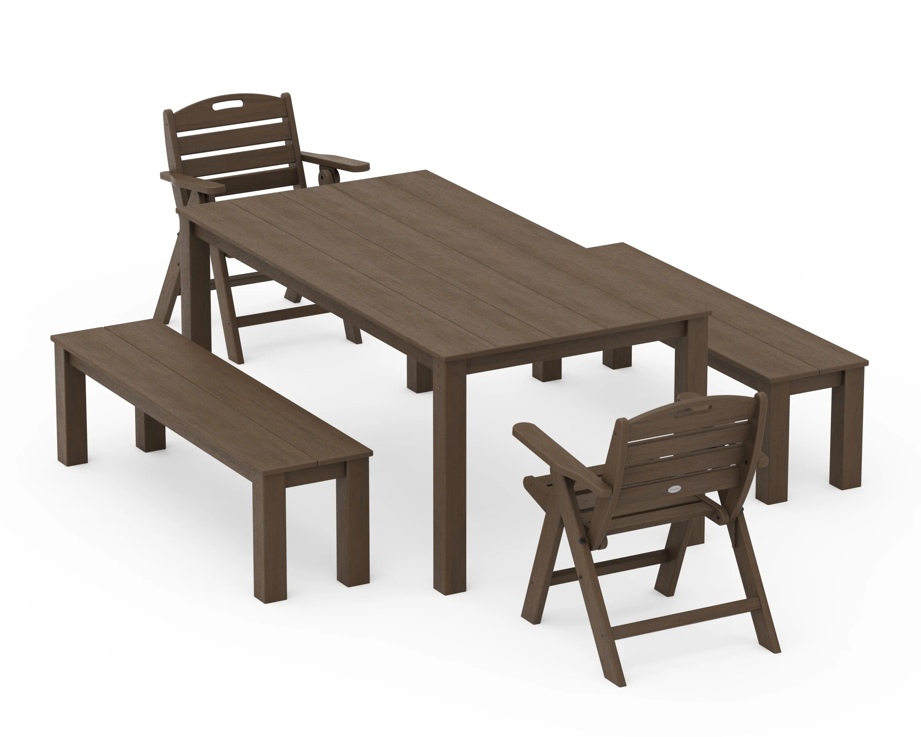 Nautical Folding Lowback Chair 5-Piece Parsons Dining Set with Benches