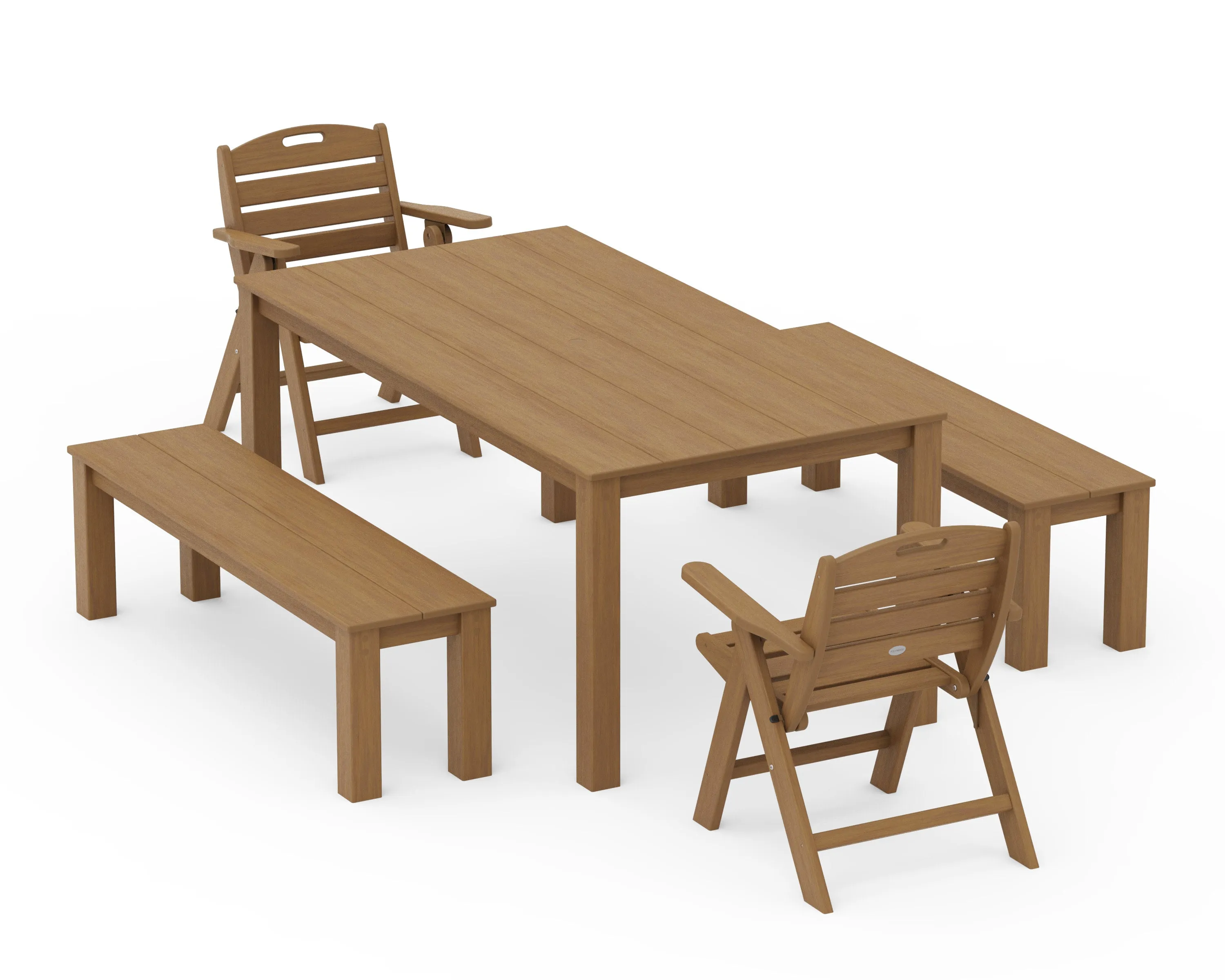 Nautical Folding Lowback Chair 5-Piece Parsons Dining Set with Benches