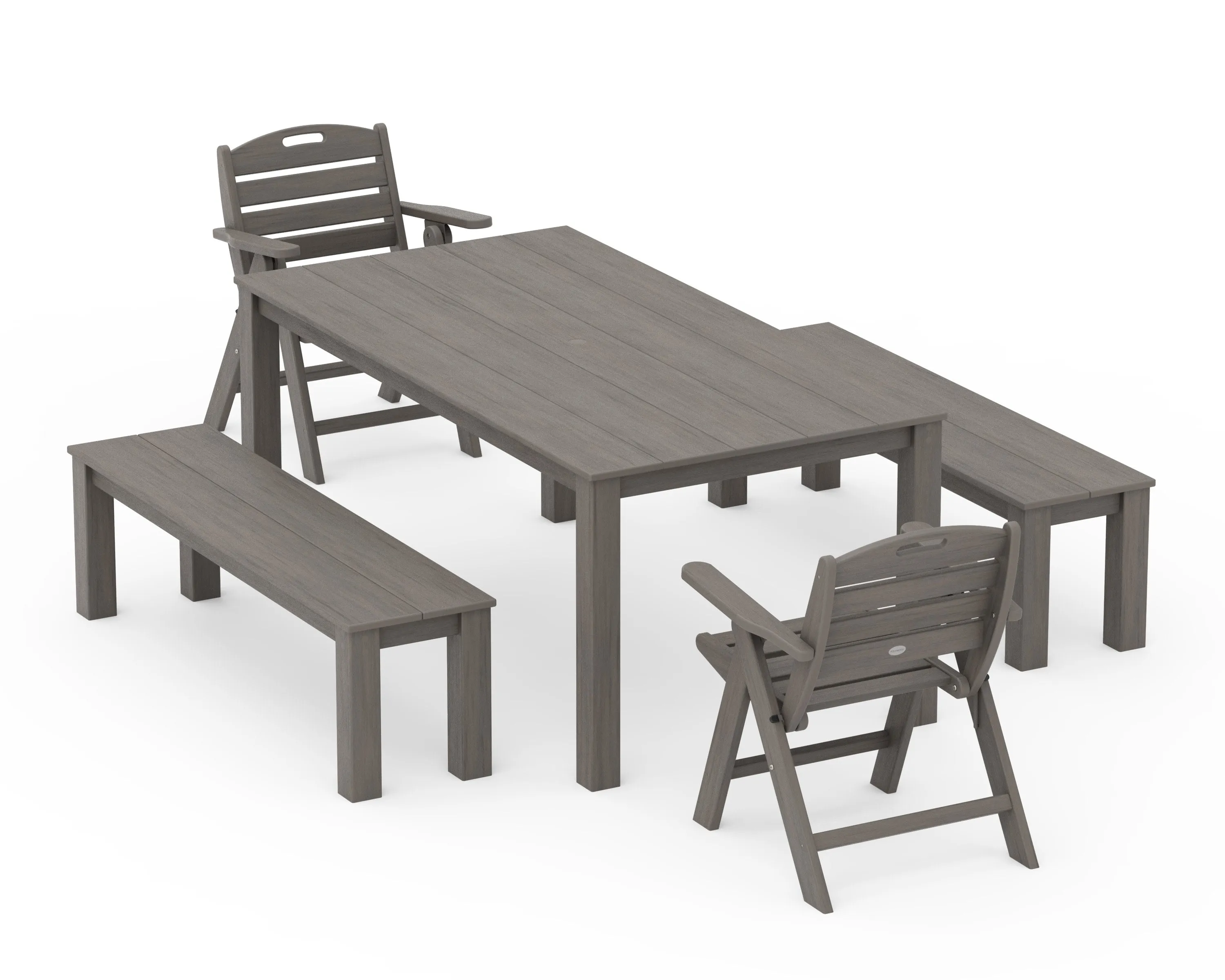 Nautical Folding Lowback Chair 5-Piece Parsons Dining Set with Benches