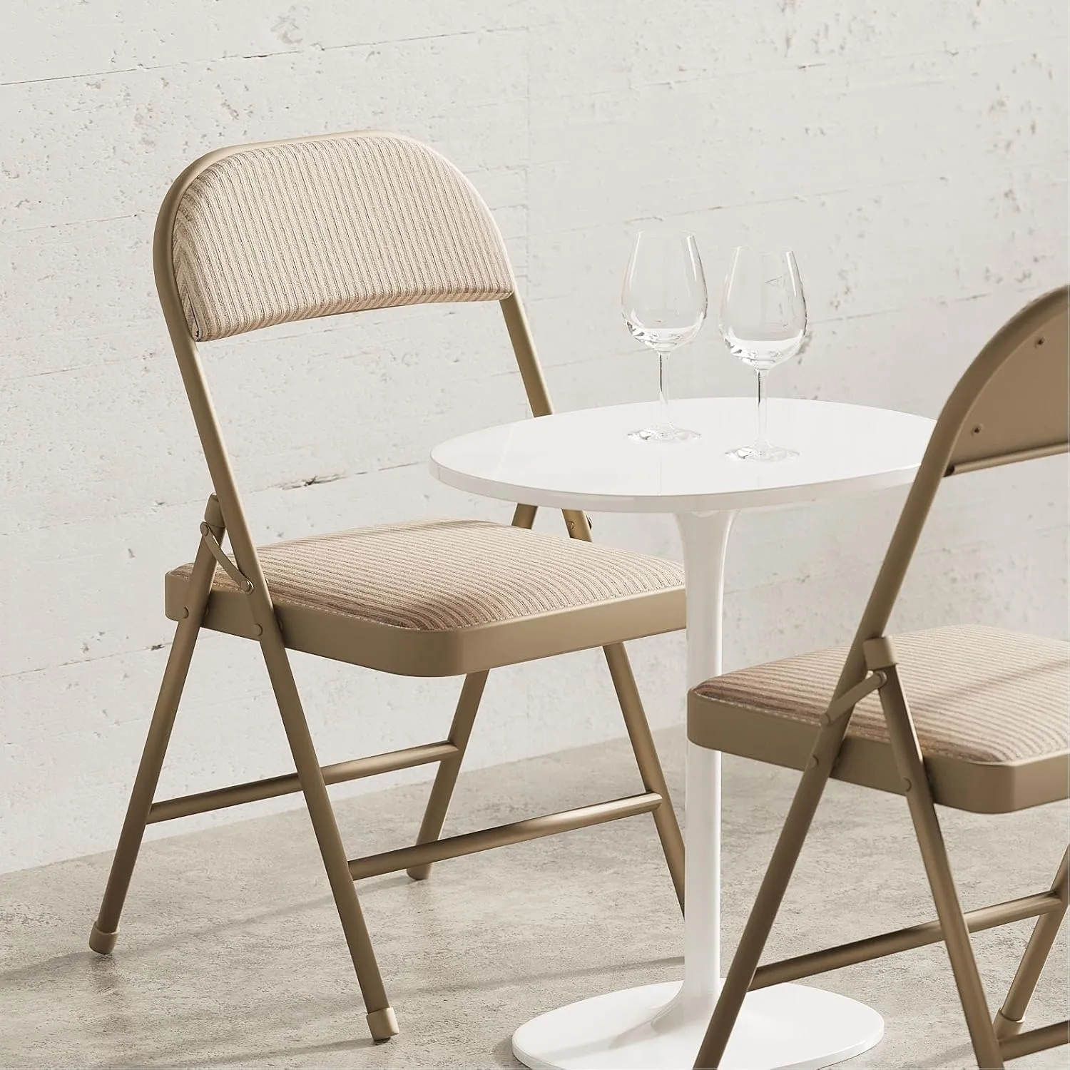 Nazhura 4 Pack Folding Chairs, Fabric Dining Chair Set with Padded Cushion and Back, Indoor Outdoo Seat for Home Office Events Wedding Party (Oatmeal Strip Fabric Seating)