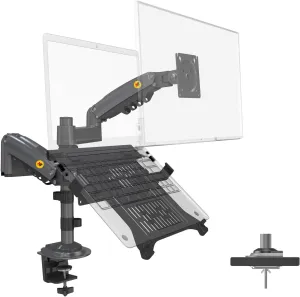 NB North Bayou Dual Arm 2 in 1 Combo, Laptop Mount with Adjustable Tray for 10-17”Notebook, Full Motion Monitor Arm with VESA Plate for 17-27” Monitor (Within 4.4~19.8lbs) H180-FP