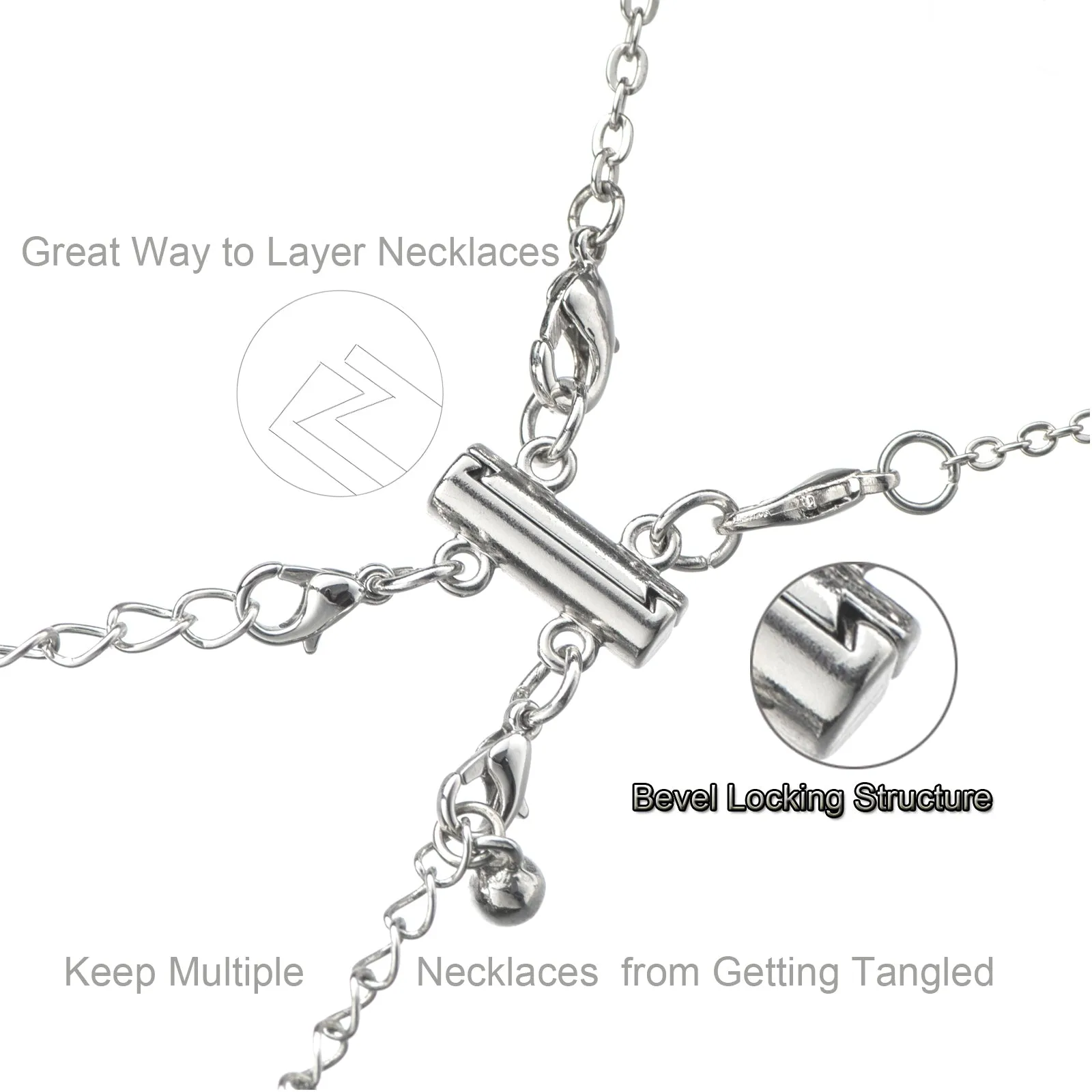 Necklace Layering Clasps Separator for Stackable Necklaces Chains, Necklace Clasps for Layered Look Without Getting Tangled 2 Strands (Gold Silver)