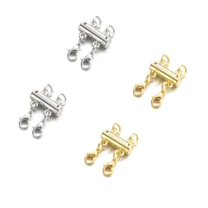Necklace Layering Clasps Separator for Stackable Necklaces Chains, Necklace Clasps for Layered Look Without Getting Tangled 2 Strands (Gold Silver)