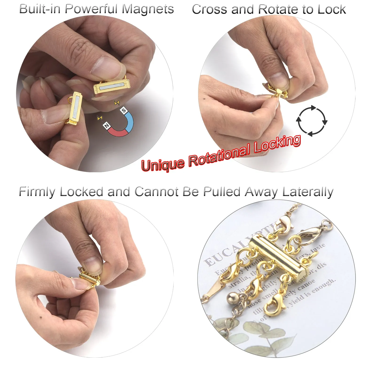Necklace Layering Clasps Separator for Stackable Necklaces Chains, Necklace Clasps for Layered Look Without Getting Tangled 3 Strands (Gold Silver)