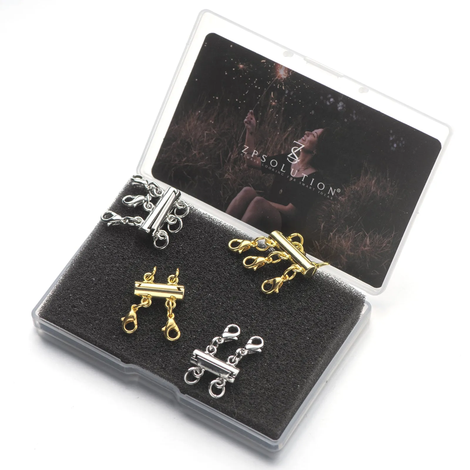 Necklace Layering Clasps Separator for Stackable Necklaces Chains, Necklace Clasps for Layered Look Without Getting Tangled 3 Strands (Gold Silver)