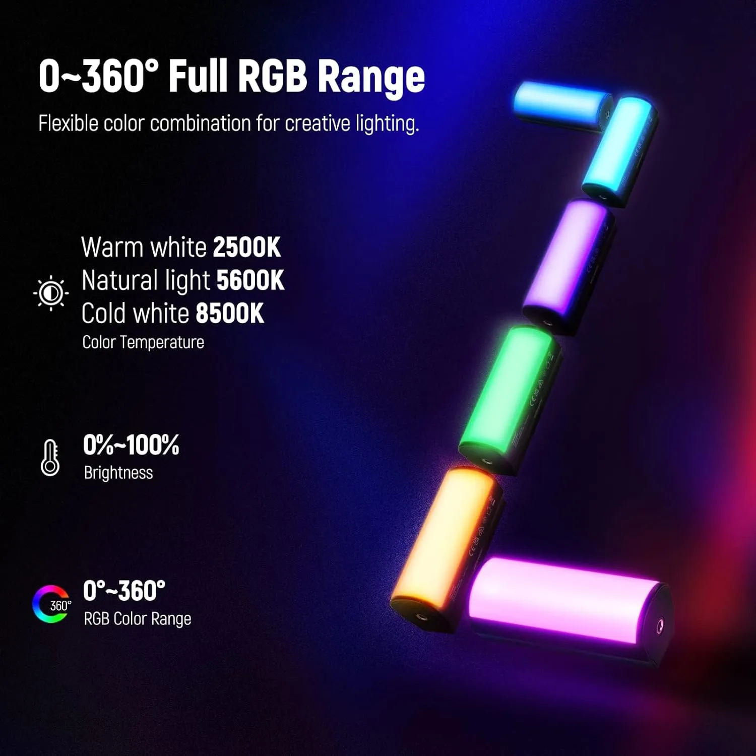 NEEWER Basic 2 Pack Magnetic Handheld Light Wand, 360° Full RGB Mini LED Video Light Stick with 2500mAh Battery,2500-8500K Dimmable Camera Tube Light for Photography TikTok YouTube Vlog,TL96RGB