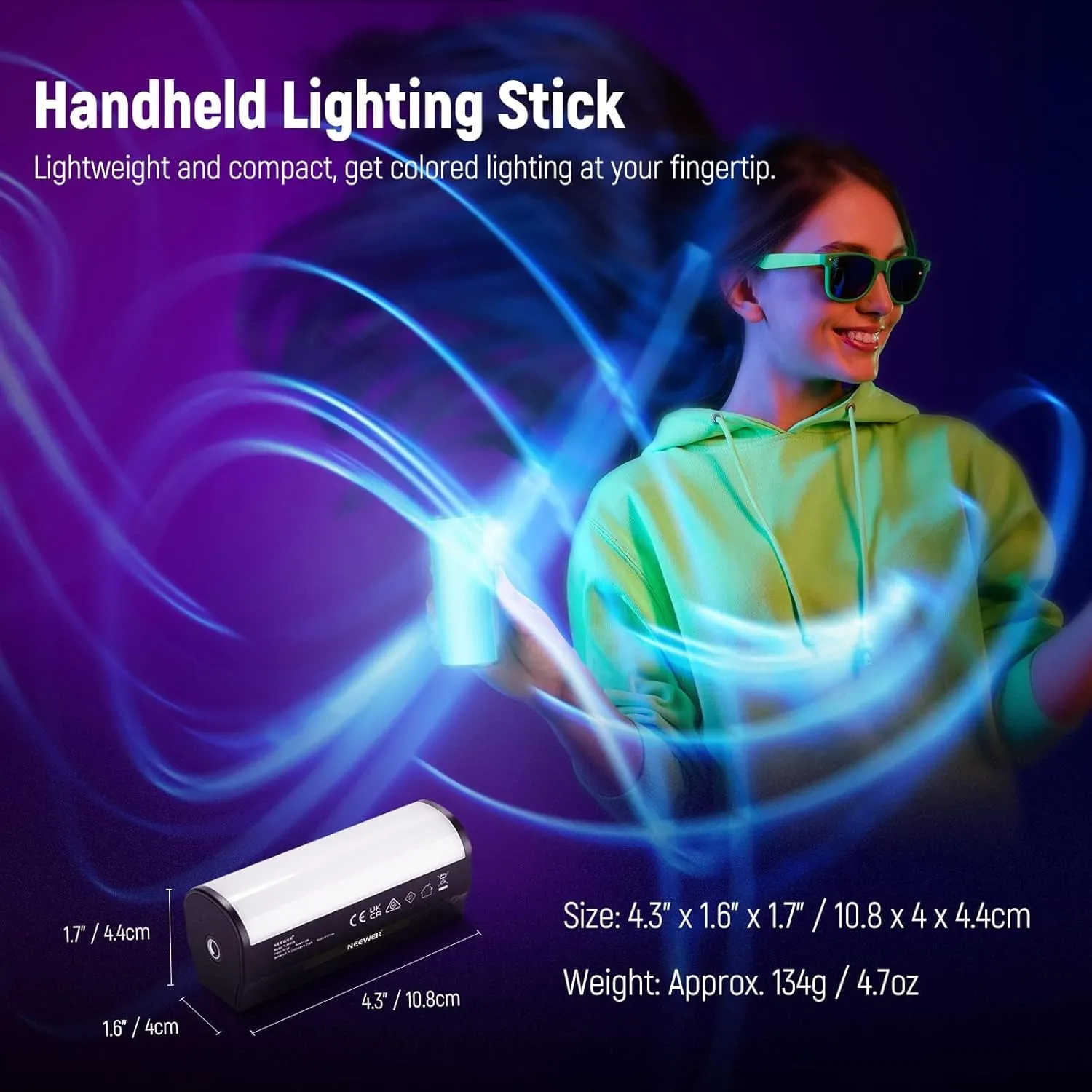 NEEWER Basic 2 Pack Magnetic Handheld Light Wand, 360° Full RGB Mini LED Video Light Stick with 2500mAh Battery,2500-8500K Dimmable Camera Tube Light for Photography TikTok YouTube Vlog,TL96RGB