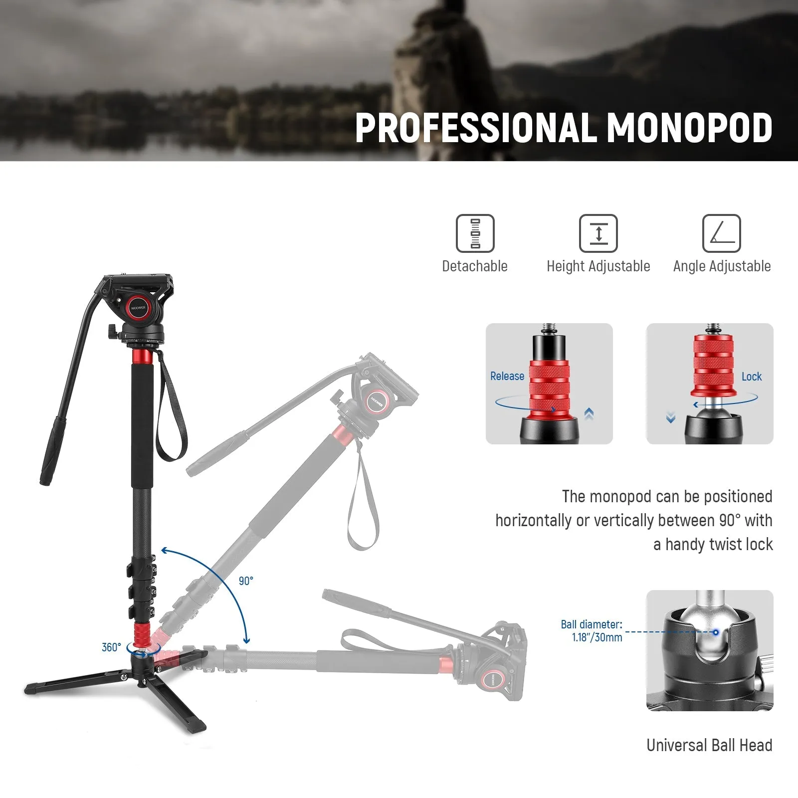 NEEWER TP71 71.6" 182cm Pro Camera Monopod