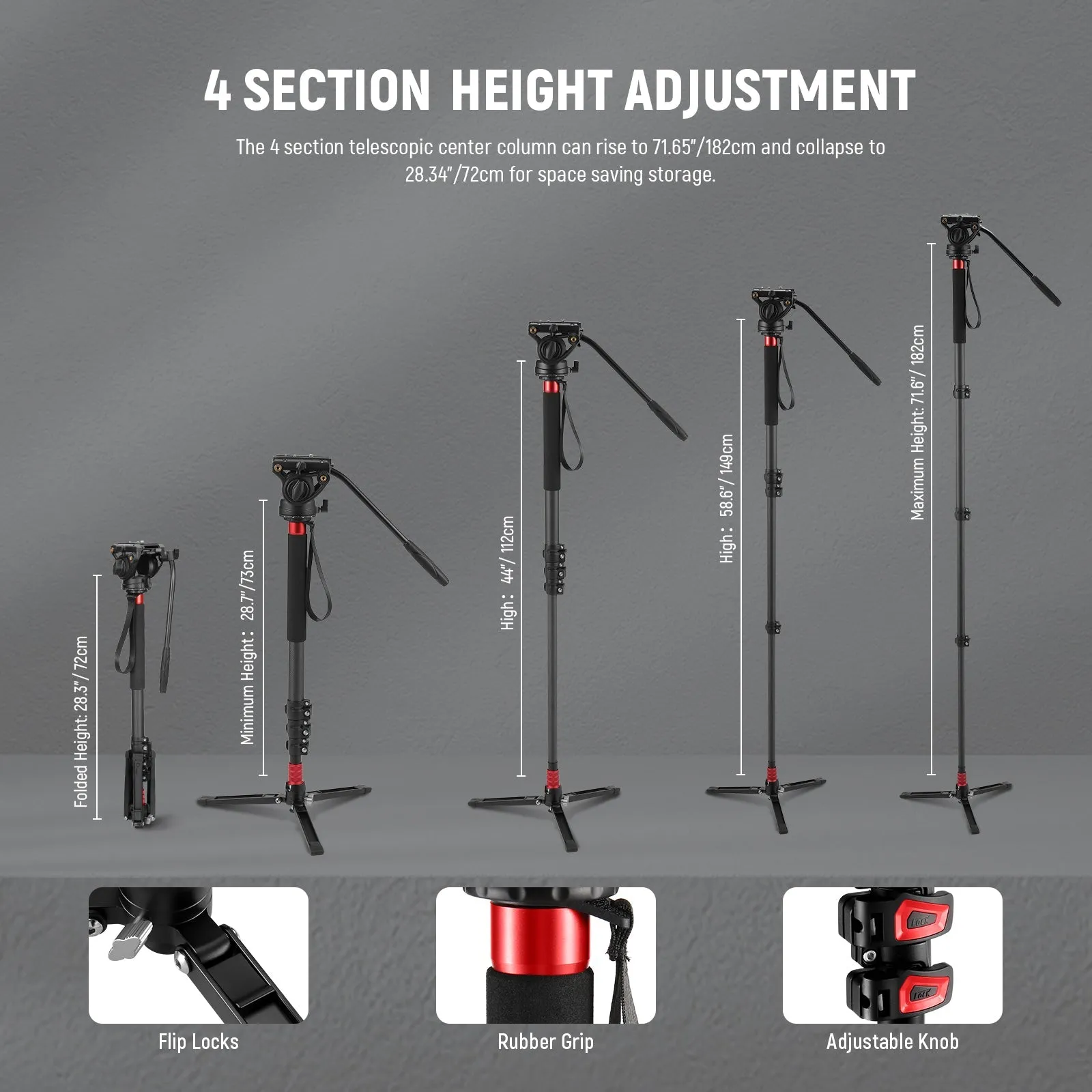 NEEWER TP71 71.6" 182cm Pro Camera Monopod