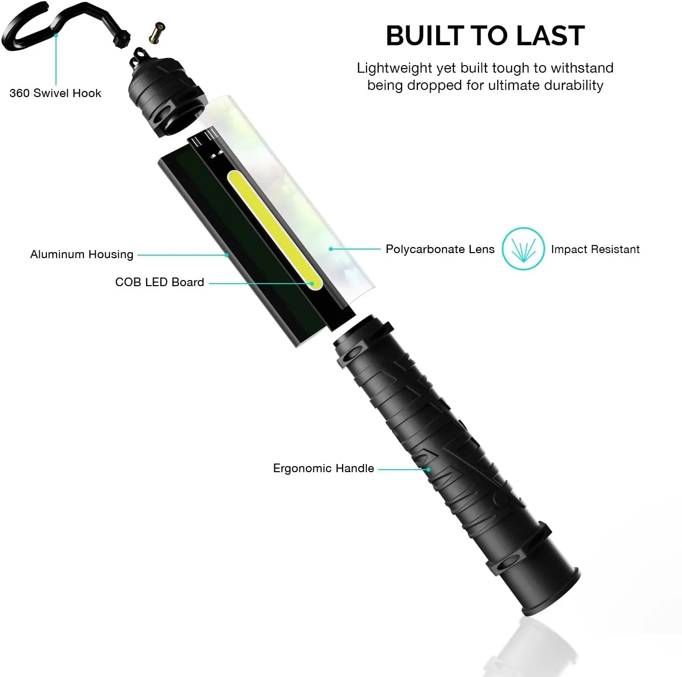NEIKO 40339A Cordless COB LED Work Light with Rechargeable 4,400-mAh Li-ion Battery, Up to 11.5 Hours of Run Time, and Max Brightness of 1000 Lumens, Black