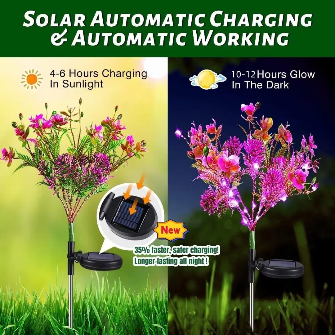 Neporal Garden Solar Lights Outdoor Waterproof IP65, 2PK Phalaenopsis Solar Flowers Solar Garden Lights Waterproof for Patio Decor, Yard Decor,Gardening Gifts for Women