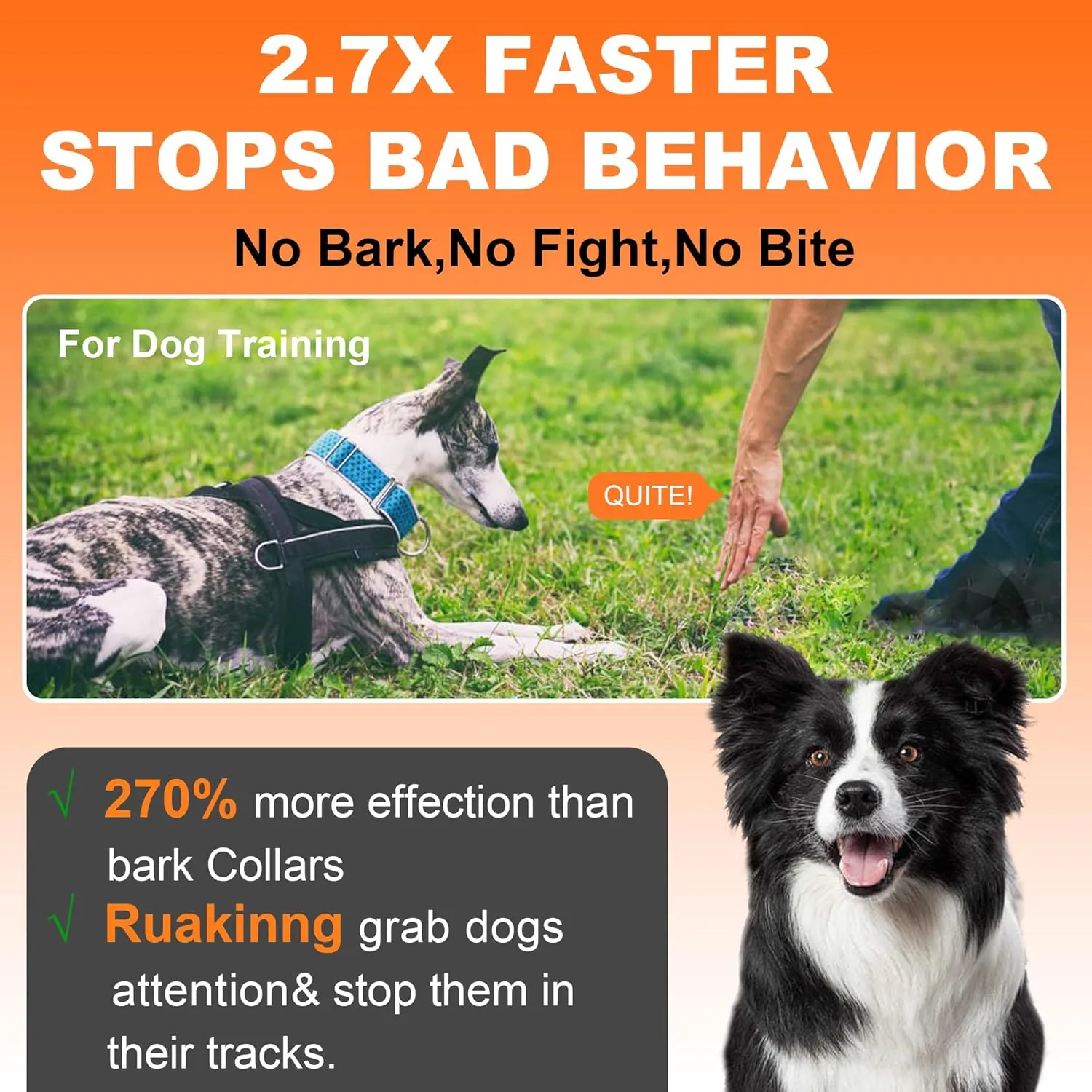 New Dog Bark Deterrent Devices, Professional Dog Training Tool, Anti Bark Device for Dogs, w/ 3X Sonic emitters 50ft Range for Dog Training, Alternative to bark Collar,Orange