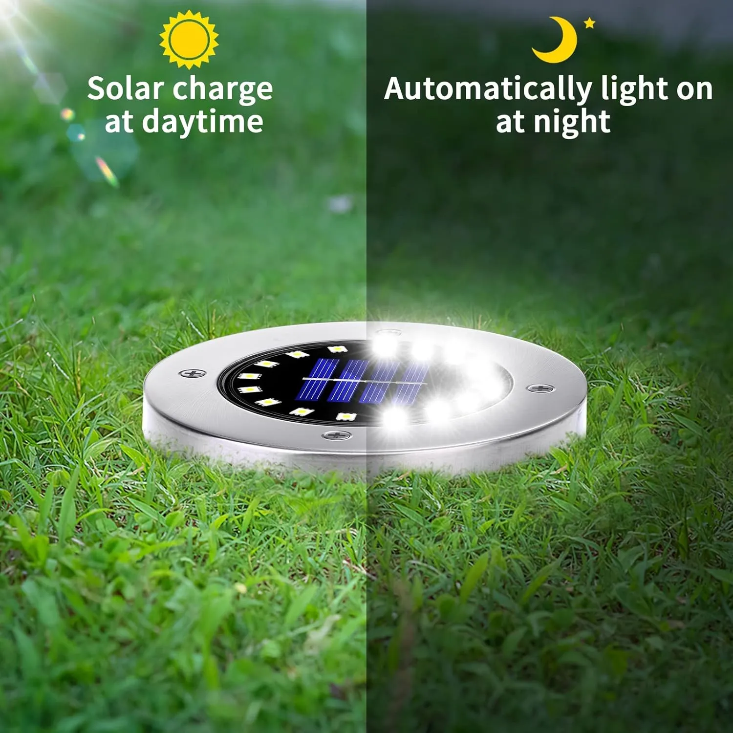 NFESOLAR Solar Lights Outdoor with 16 LEDs, Bright Solar Ground Lights Outdoor Waterproof for Yard Garden Lawn Walkway Driveway (White 8 Pack)