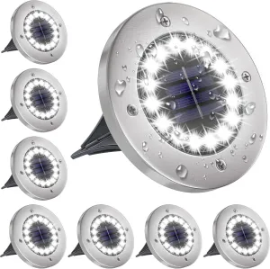 NFESOLAR Solar Lights Outdoor with 16 LEDs, Bright Solar Ground Lights Outdoor Waterproof for Yard Garden Lawn Walkway Driveway (White 8 Pack)