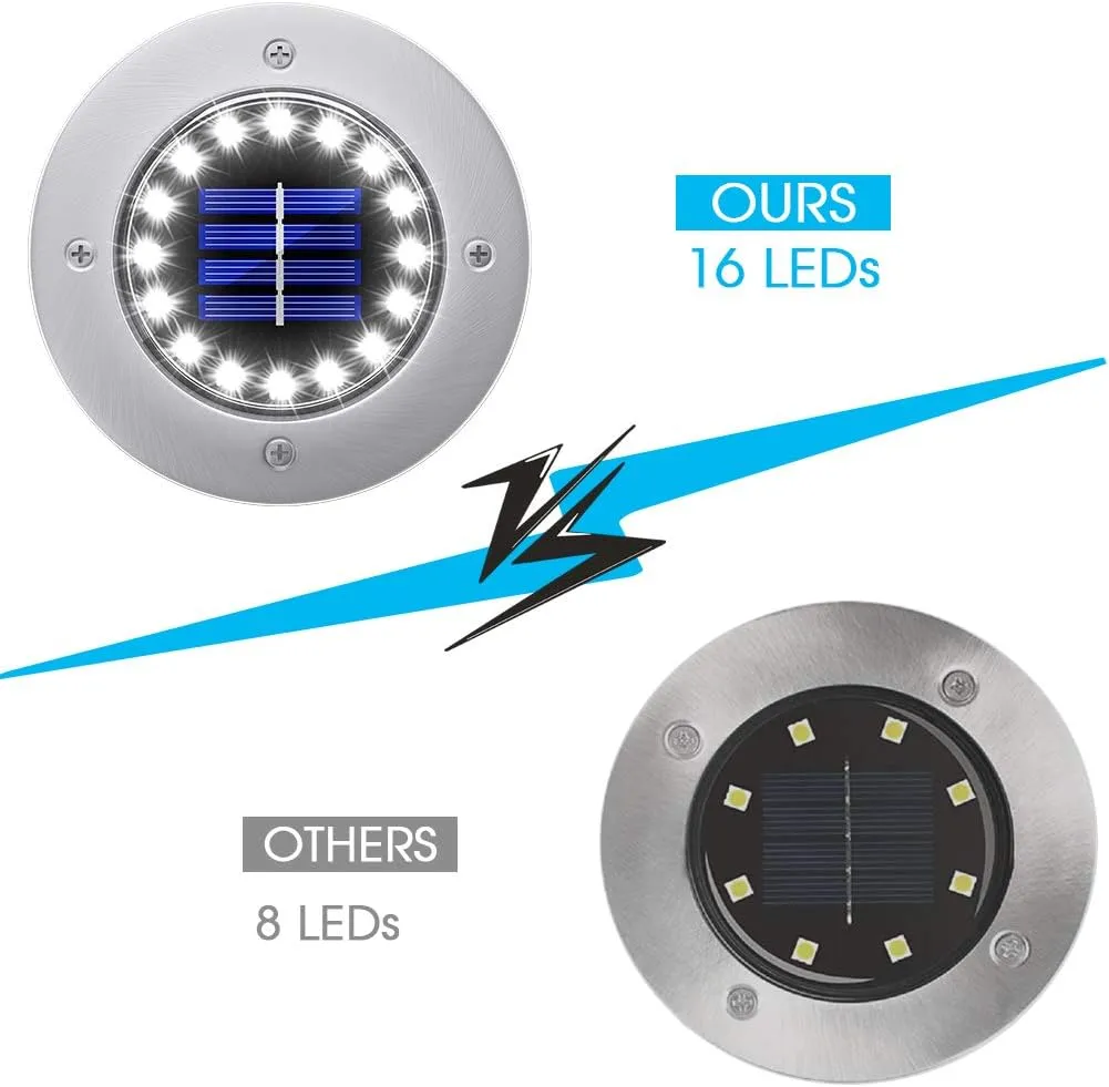 NFESOLAR Solar Lights Outdoor with 16 LEDs, Bright Solar Ground Lights Outdoor Waterproof for Yard Garden Lawn Walkway Driveway (White 8 Pack)