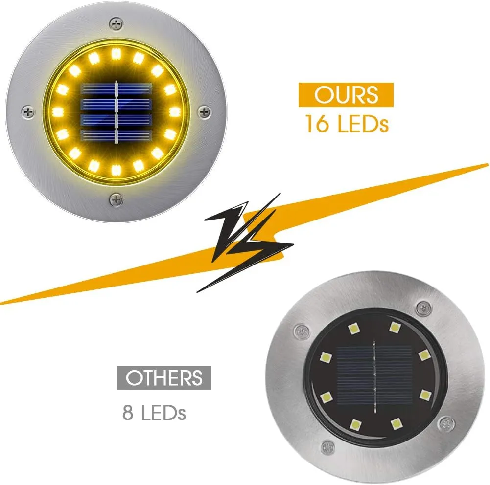 NFESOLAR Solar Lights Outdoor with 16 LEDs, Bright Solar Ground Lights Outdoor Waterproof Solar Disk Lights for Pathway Garden Yard Lawn Walkway Driveway (Warm White 8pack)