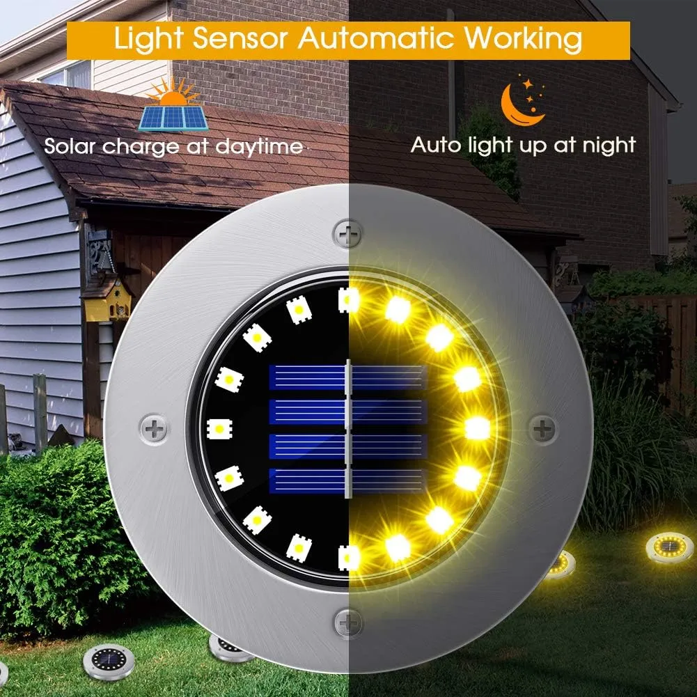 NFESOLAR Solar Lights Outdoor with 16 LEDs, Bright Solar Ground Lights Outdoor Waterproof Solar Disk Lights for Pathway Garden Yard Lawn Walkway Driveway (Warm White 8pack)