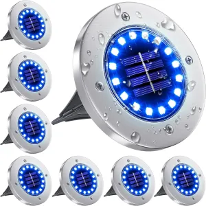 NFESOLAR Solar Outdoor Lights with 16 LEDs, Blue Color Bright Solar Ground Lights Outdoor Waterproof for Pathway Garden Yard Halloween Decorations (8 Pack)